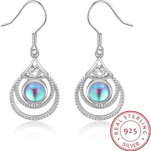 Vintage Moonstone Earrings 925 Sterling Silver Dangle Drop Earrings for Women Silver 925 Brincos Statement Wedding Jewelry