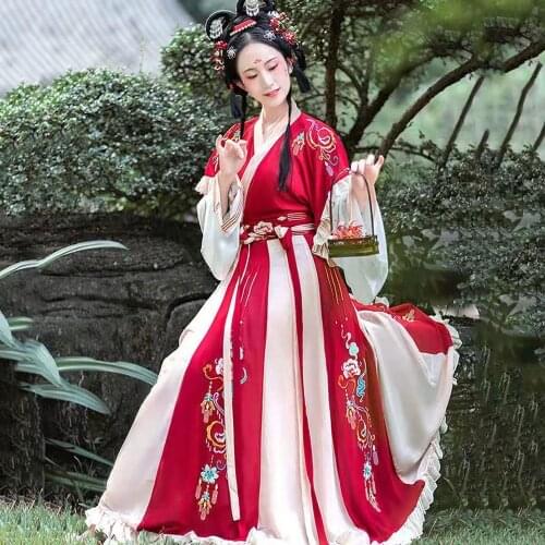 Fairy Ancient Chinese Costume Hanfu Dress 6 Meter Pendulum Women Embroidery Retro Ming Dynasty Princess Festival Outfit Folk
