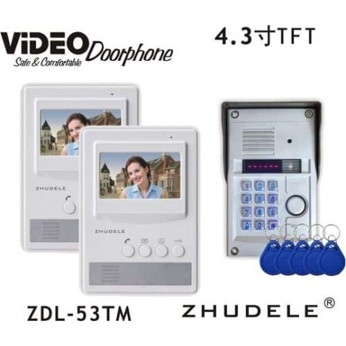 ZHUDELE Best 4.3 Inch Video Door Phone Kits Frid Panel Metal Outdoor Camera with Password&ID Card Unlock,Waterproof Cover 1V2