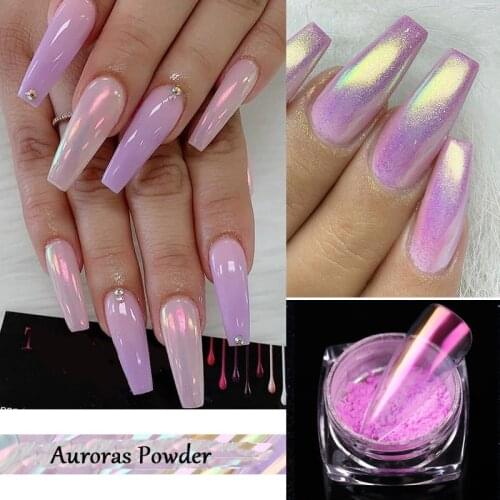 1 Box Ice Aurora Nail Powder Glitter Shiny Transparent Chameleon Pigment Dust Neon Mirror Nail Glitter DIY Dip Nail Decoration