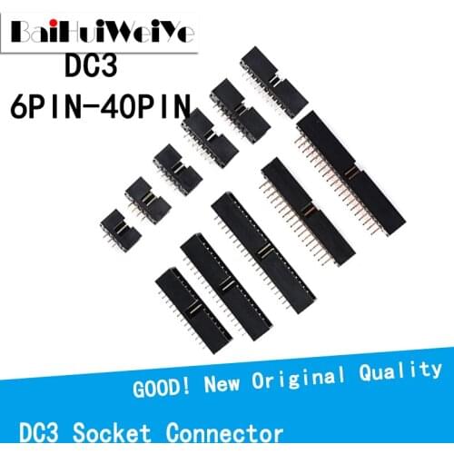 10PCS/LOT DC3 6P/8P/10P/14P/16P/20P/30P/34P/40P 2.54mm Socket Header Connector ISP Male Double-spaced Straight needle Curved ne