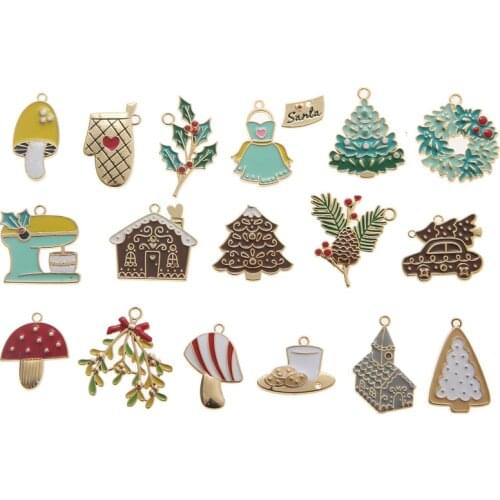 18pcs/lot Mixed Metal Enamel Charms Christmas Pendants Ornaments For Bracelet Earrings Jewelry Making Xmas Tree Decoration
