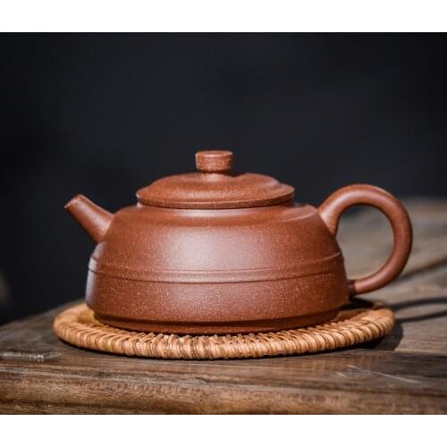 240ml Yixing Purple Clay Teapot Famous Hand-made Purple Mud Line Round Pot Teapot Jasmine Tea Kung Fu Tea Set Gift Set Teapot