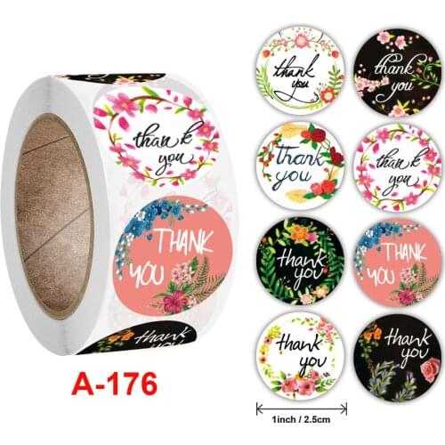 500Pcs/roll Round Flower Stickers Thank You Seal Labels 8 Styles For Hand Made Gift Wedding Decor Labels Stationery Stickers