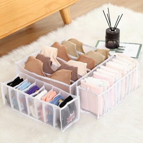 6 Cells, 7 Cells, 11 Cells Underwear Storage Box Foldable Fabric Grid Socks Bra Panties Separate Home Bedroom Organizer