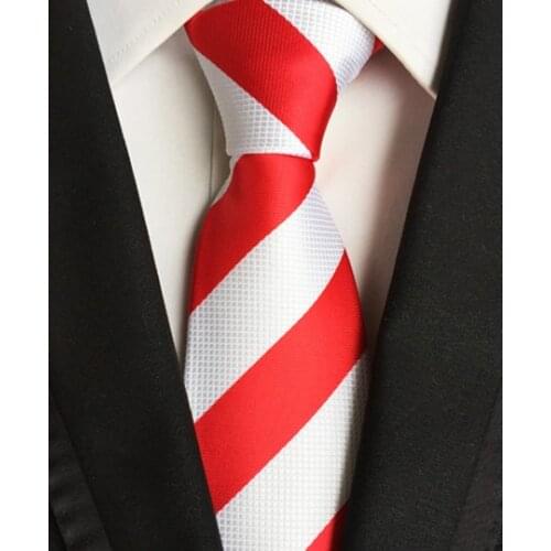8cm New Design Tie High Quality Woven Necktie Red with White Classic Big Stripes