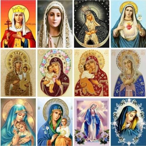 Huacan 5D DIY Diamond Painting Religion Diamond Embroidery Mosaic Cross Stitch Virgin Mary Bedroom Decoration
