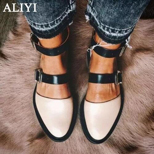 Summer Fashion Sandals Women 2021 New Pointed Toe Ladies Buckle Strap Artificial Leather Casual Shoes 34-43 Large-Sized Flats