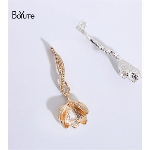 BoYuTe (50 Pieces/Lot) Metal Alloy 16*42.5MM Flower Materials with 2 Loops Vintage Diy Hand Made Jewelry Accessories