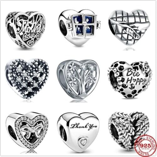 Genuine 925 Sterling Silver honeycomb Love pattern openwork Branches Beads Fit Original Pandora Bracelet Charm Jewelry Gift