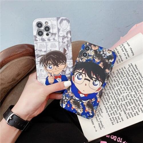 Hot Cute Detective Conan Phone case for iPhone 12 11 Pro Max 8 7plus Xsmax XR X Photo frame Silicone Japan Anime Soft Back Cover