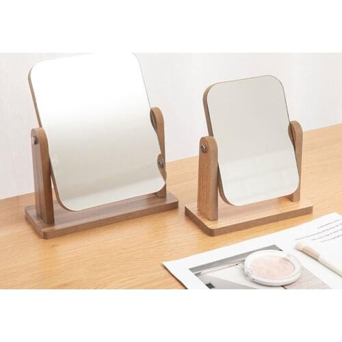 Wooden Makeup Mirror Ladies Fashion Makeup Desktop Rotating Exquisite Mirror Rectangle Shape Cosmetic Mirror For Assemble