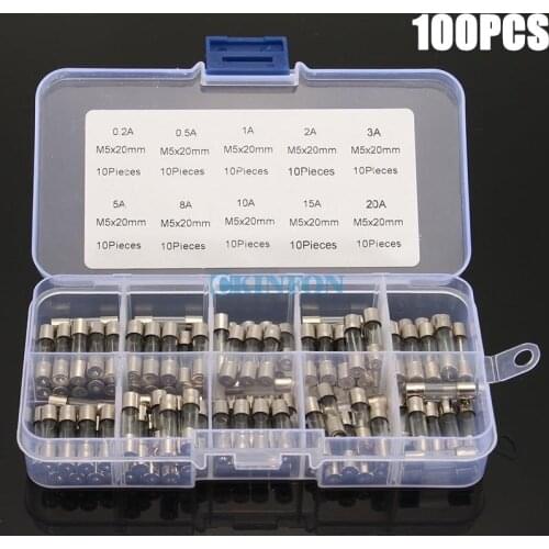 DHL 100Set 100pcs/set 5x20mm Quick Blow Glass Tube Fuse Assorted Kits,Fast-blow Glass Fuses