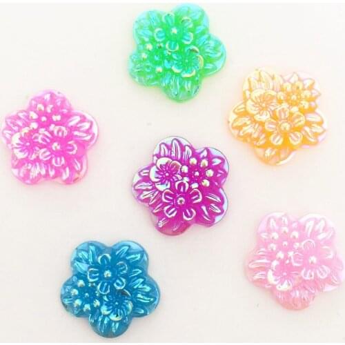 DIY 90PCS Mix AB Resin Candy Color 12mm Flower FlatBack Rhinestone Wedding Decoration Appliques Ornaments -C23A