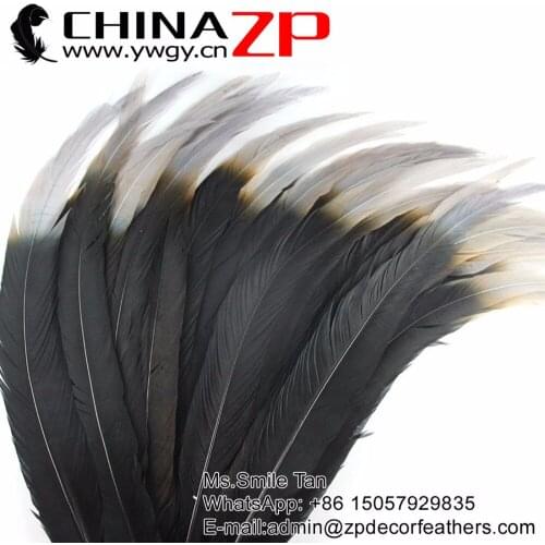 CHINAZP Double Color Pheasant Feather Wholesale 65~70cm(26 to 28inch) Silver Pheasant Feathers With Grey Tip Mardi Gras Costume