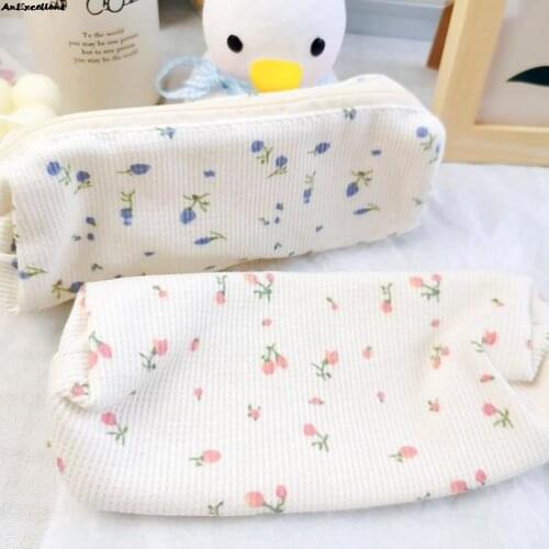 Kawaii Storage Pouch Makeup Coin Pocket School Stationery Small Flowers Pencil Bag Fresh Style Pencil Cases Cute Floral Pen Bag