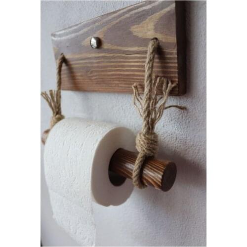 Wood Hemp Corded Toilet Paper Bracket Sticky