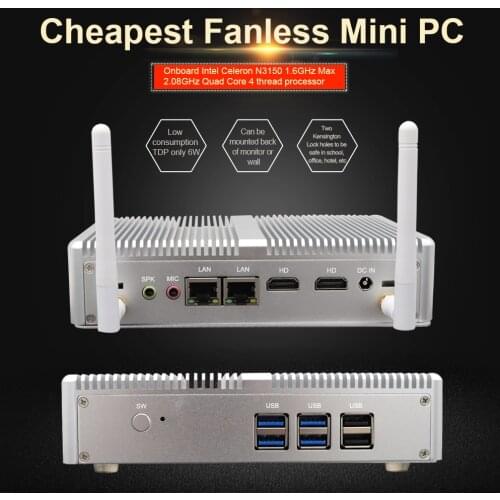 Eglobal Nuc Fanless Mini PC Windows 10 AES-NI pfSense OpenVPN Soft Router Computer Intel N3150 Quad Core 2.08GHz 2*Lans