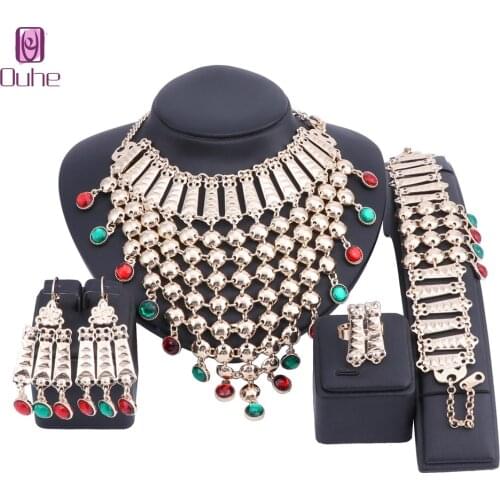 Fashion Dubai Gold-Color African Nigeria Jewelry Wedding Exaggerate Necklace Earrings Ring Bangle Of Woman Bridal Jewelry sets