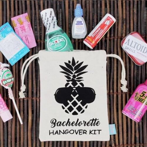 Pineapple Drawstring Hangover Survival Recovery Kit Bag Bachelorette Bachelor hen Party Wedding bride to be bridal shower favor