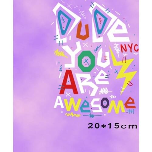 Trend Cartoon Letter Pattern Heat Transfer Stickers Diy You Are Awesome Words Clothes Appliques Iron On Transfer for T-Shirt
