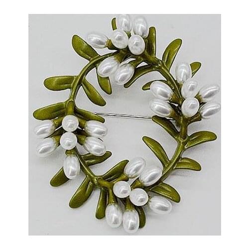 Naturale d'acqua dolce perle di rame Metallo Corona forma verde foglia Spille Vintage Donna spille Da Sposa accessori da sposa