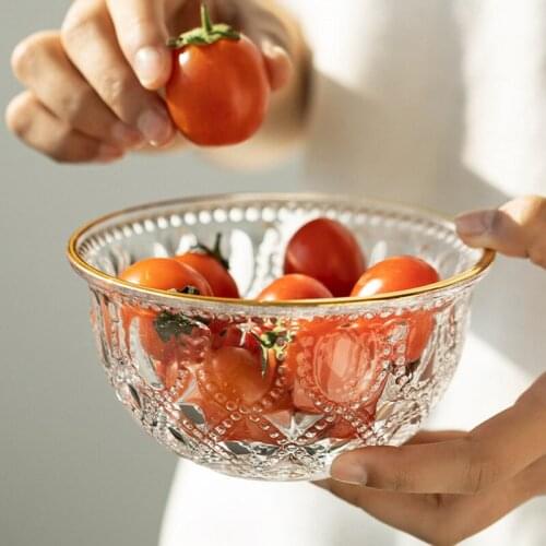 Retro relief glass bowl dessert birds nest bowl net red cereal salad bowl