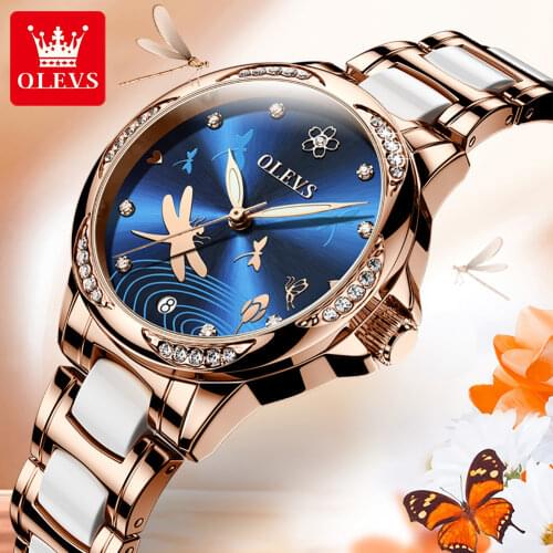 OLEVS Luxury Brand Women Mechanical Watch Ceramics Watch band Automatic Mechanical Watches for Women Gift for Women