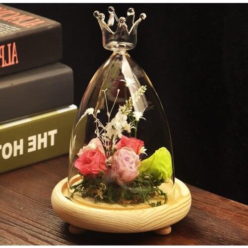 12sets/pack 10*17.5cm Three-leg Log Base Crown Top Glass Dome Vase Home Decoration Wood Base Dome Friend Gift Wedding Decoration