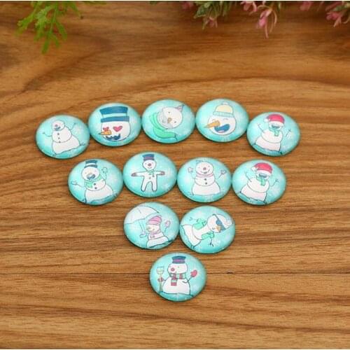 Crafts 50pcs Cute Snowman Design Glass Cabochons Mosaic Printed Glass Dome Cabochons Mosaic Tiles