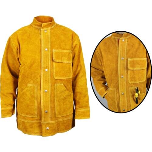 Welding Clothing for Men Flame Resistant Leather Apron with Sleeve Safety Heat Fire Retardant Shop Weld Coat Protective Apparel