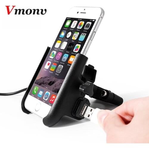 Vmonv Upgrade Universal Metal Chargable Motorcycle Cell Phone Holder With Stand Support Mobile Rearview Mirror Bike Holder Moto