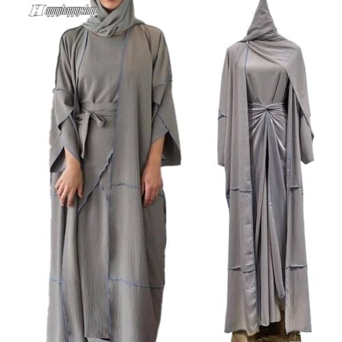 High Quality Women 4PCS Outfits Modest Dubai Turkish Arab Dress Muslim Jilbab Abaya Kaftan Headscarf Casual Sets Islamic Clothes