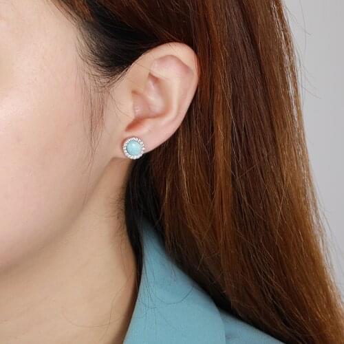 2021 Simple Fashion Geometric Round Charm 925 Sterling Silver Jewelry Gift Classic Natural Precious Larimar Earrings for Women