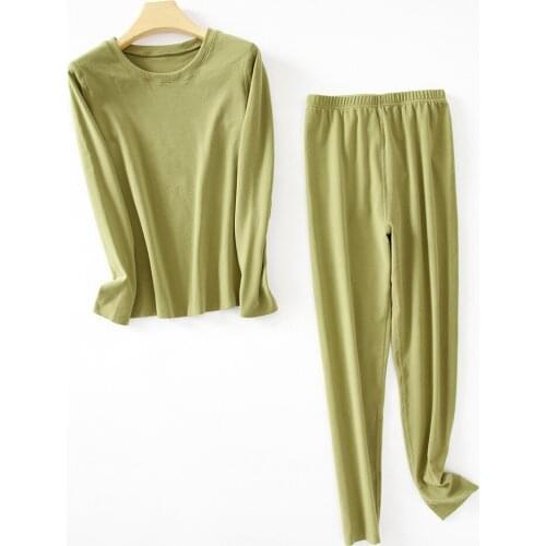 Winter Womens Velvet Warmth Thermal Underwear Sets Double-sided Sanded Pajamas Clothes Homewear Lingerie Suit Womens Intimates