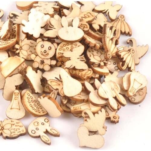 100pcs 15mm Mix Cartoon Pattern Wood Decoration Handmade Natural Wooden Embellishments For DIY Craft For Scrapbooking m1759
