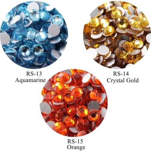 100pcs/bag Flatblack Crystal Nail Art Rhinestone Aquamarine Crystal Gold Orange Rhinestone SS3-SS20