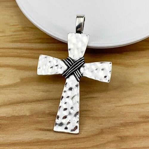 2 Pieces Large Crucifix Cross Tibetan Silver Charms Pendants for Necklace Jewelry Making 69x42mm