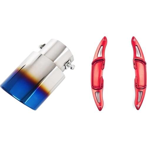 3 Pcs Car Accessories: 1 Pcs Car Vehicle Exhaust Muffler & 2 Pcs Steering Wheel Paddle Shifter Extensions Covers