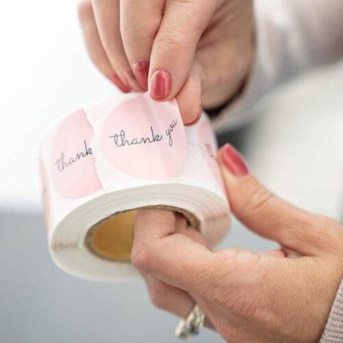 500pcs/roll "Thank You "Pink Sticker With Circular Label DIY Gift Stickers For Thanksgiving Day and Wedding Party Decoration