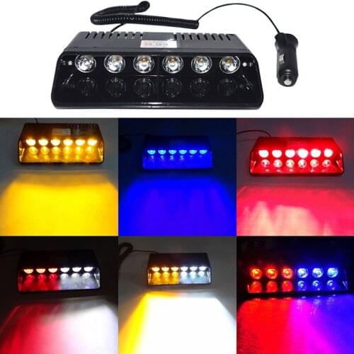 6 LED Strobe Light Visor Dashboard Windshield Emergency Warning 6W Lamp Amber Yellow Blue Red White Flashing