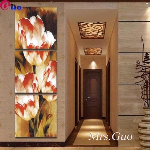5d Diamond Embroidery Floral Diy Diamond Painting Full Square Triptych Vertical tulip Flower Home Decor Picture Corridor