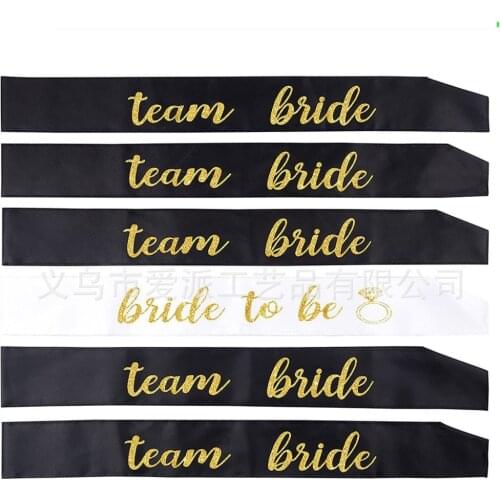 6pcs White Bride to Be Sash with Black Team Bride Bachelorette Party Sash for Hen Party Wedding Bridal Shower Gold Letter PAT19