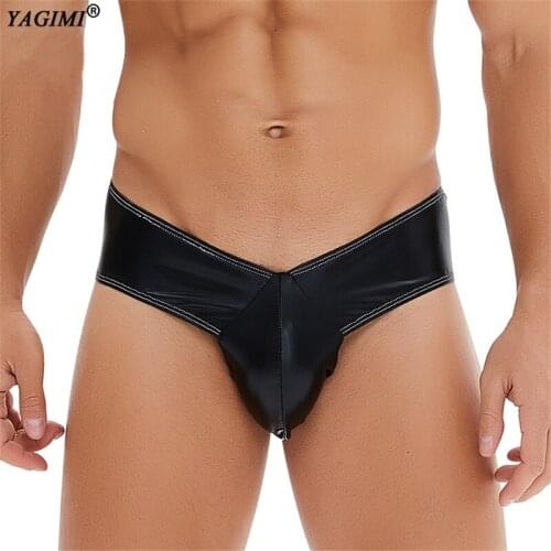 YAGIMI Sexy Lingerie Panties for Man Butt Lifter Paded Bikini Patent Leather Imitation Pants Sexy Swimsuit Trunks Penis Pouch