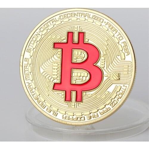 Bitcoin 1PCS Red Gold Home Decor Creative Souvenir Plated Commemorative Coin Cryptocurrency Coin Physical Bitcoin Coin Gift
