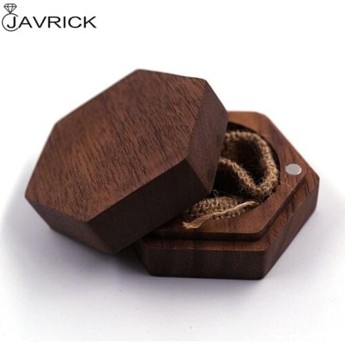 Black Walnut Hexagon Personalized Rustic Wedding Wood Ring Box Holder Wedding Ring Bearer Jewelry Box for Wedding Gift
