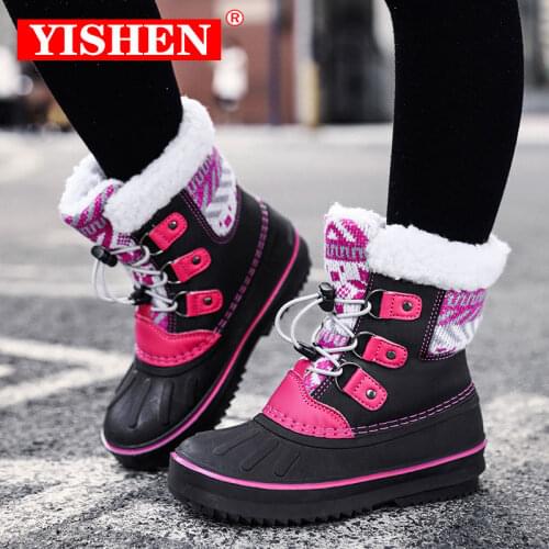 YISHEN 2021 Children Snow Boots Lovely Pattern Waterproof Durable Kids Sneakers Winter Plush Warm Non Slip Toddler Girls Boots