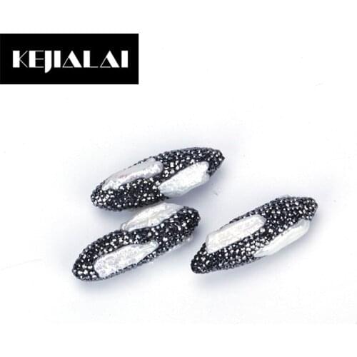 KEIJIALAI Long Charm Connectors Pendant for DIY Earrings Making Freshwater Pearl Accessories Paved with Rhinestone Beads Charms