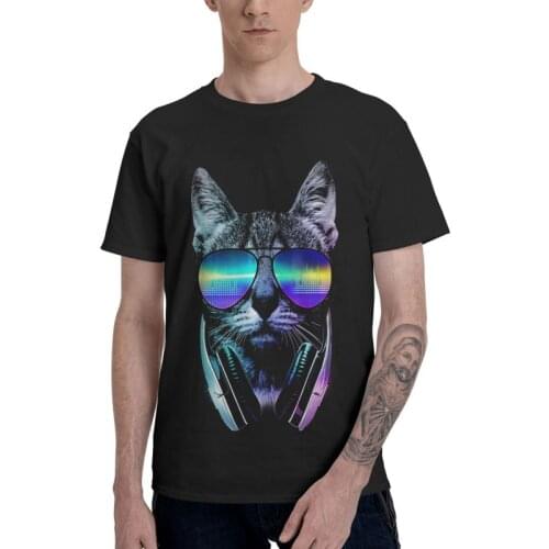 House Cat T Shirt Mens Cotton Printed T-shirt Graphic Tshirt Short Sleeve Neon Music Lover Tees Tops