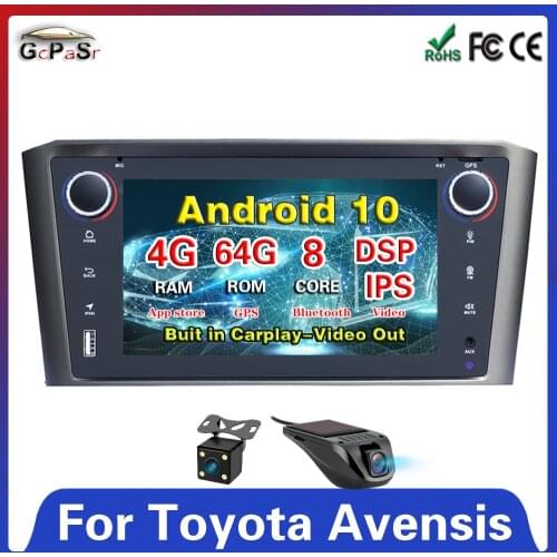 DSP IPS screen 4G+ 64G Android 10 Car GPS navigation For Toyota Avensis T25 2002-2008 GPS stereo audio radio BT Wifi Multimedia
